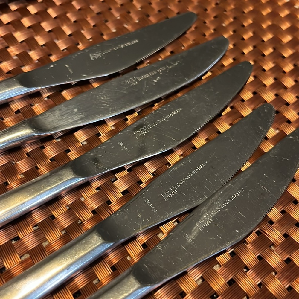 Set of (5) EKco Eyerna  stainless steel dinner knives Firm Price